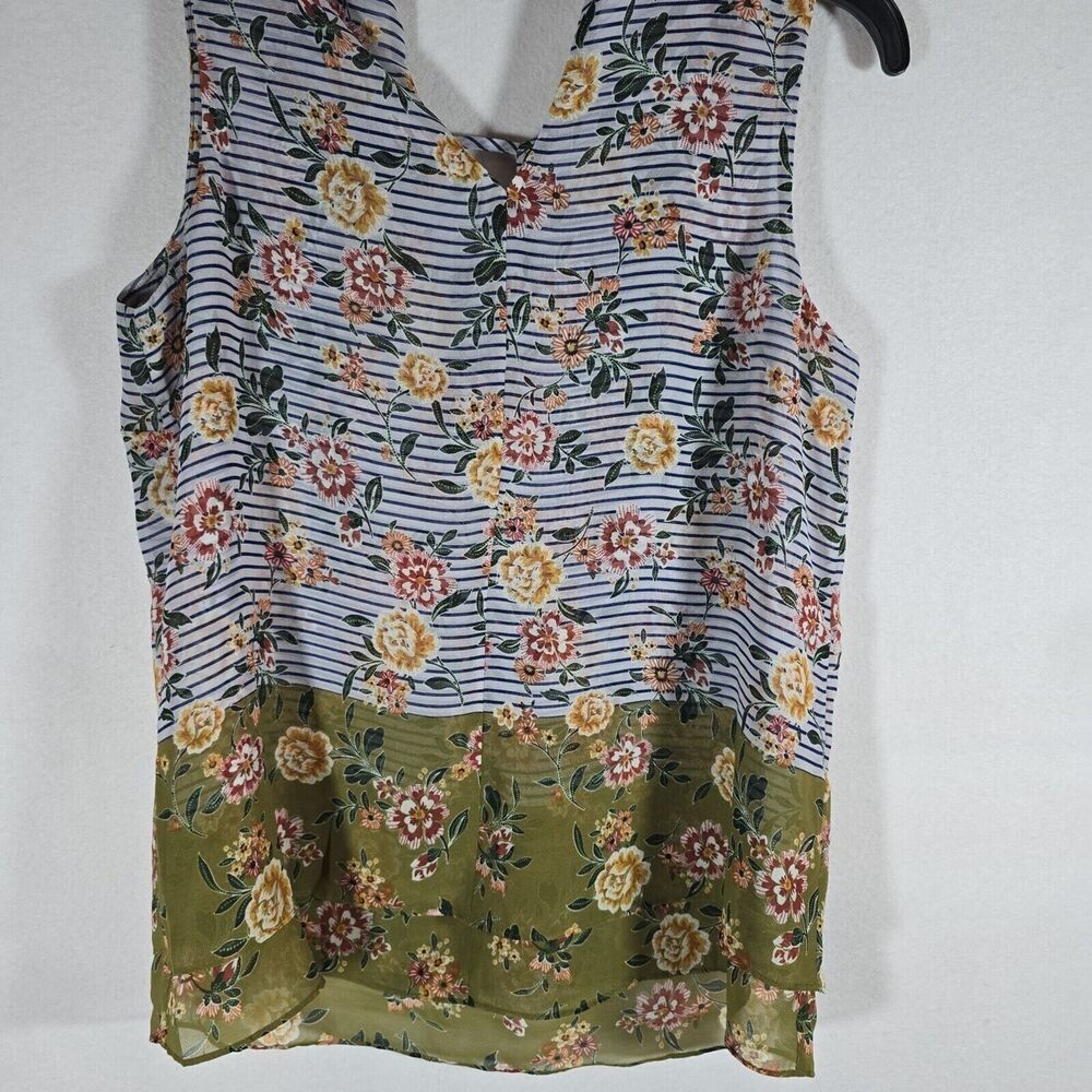 Cabi Womens Small Garden Blouse Blue Grey Floral Top Sleeveless New No Tags - Picture 9 of 12
